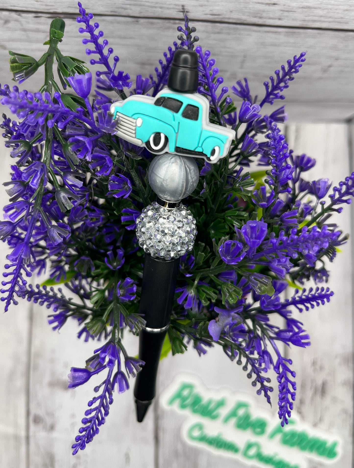 Handcrafted pen Teal blue truck