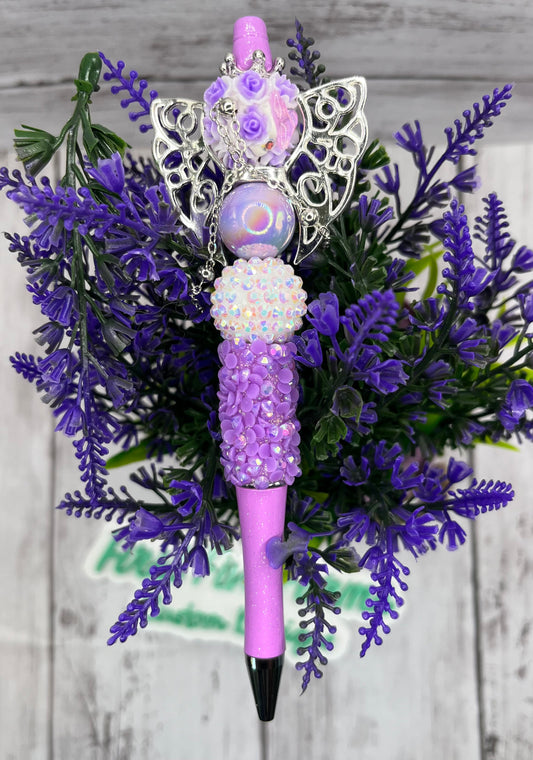 Handcrafted purple  sequined pen , Angel wins