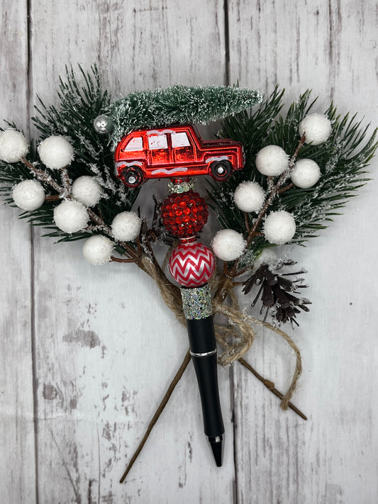 Handcrafted black with silver glittering pen, Christmas Car