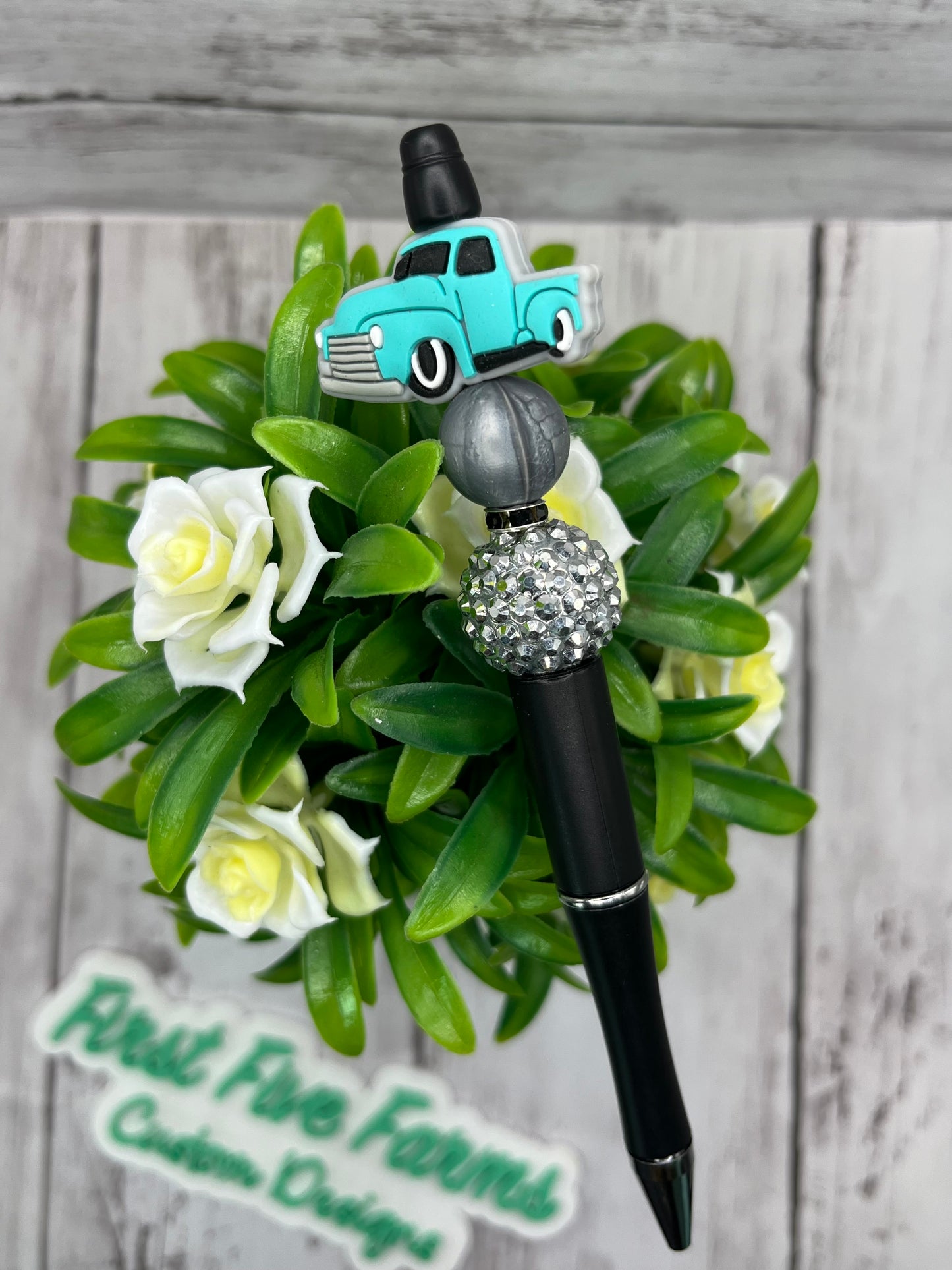 Handcrafted pen Teal blue truck